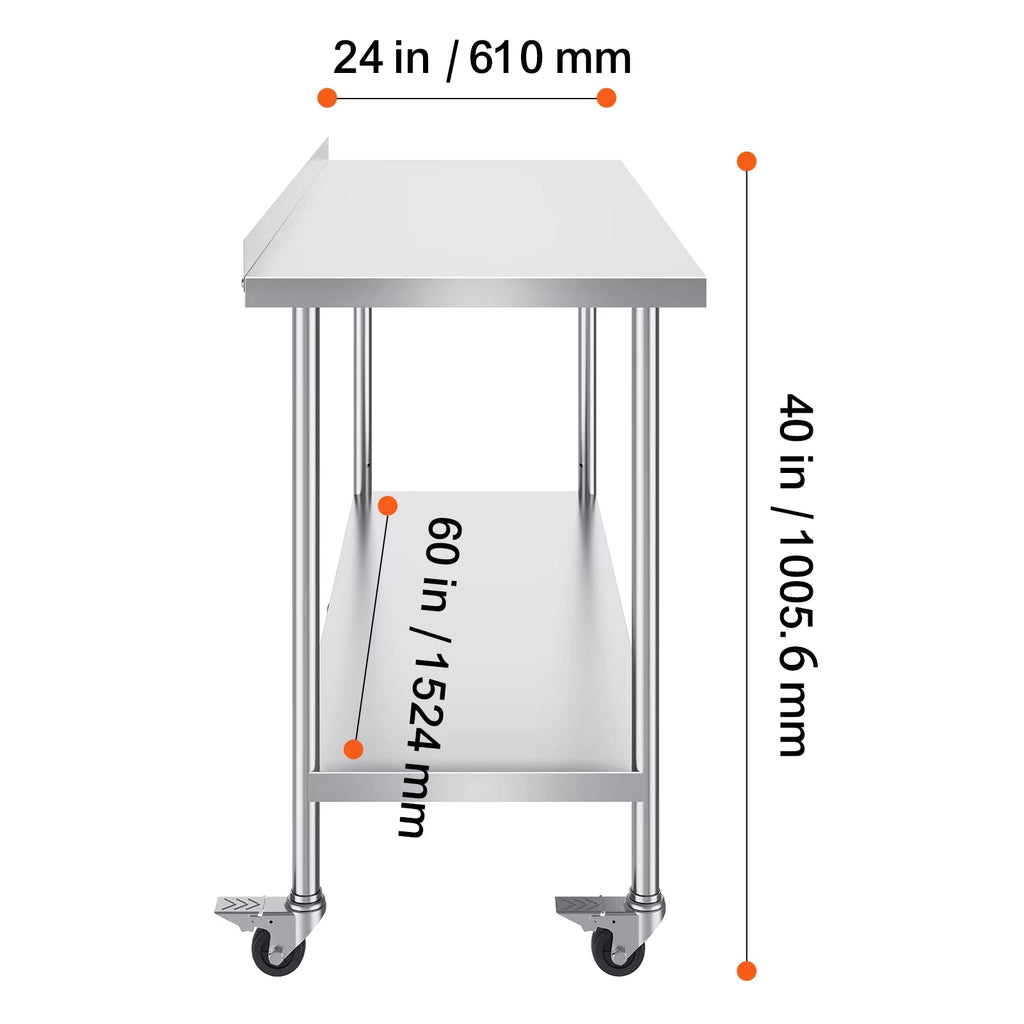 Stainless Steel Work Table Commercial Food Prep Worktable with Casters Heavy Duty Prep Worktable for Restaurant Home Hotel