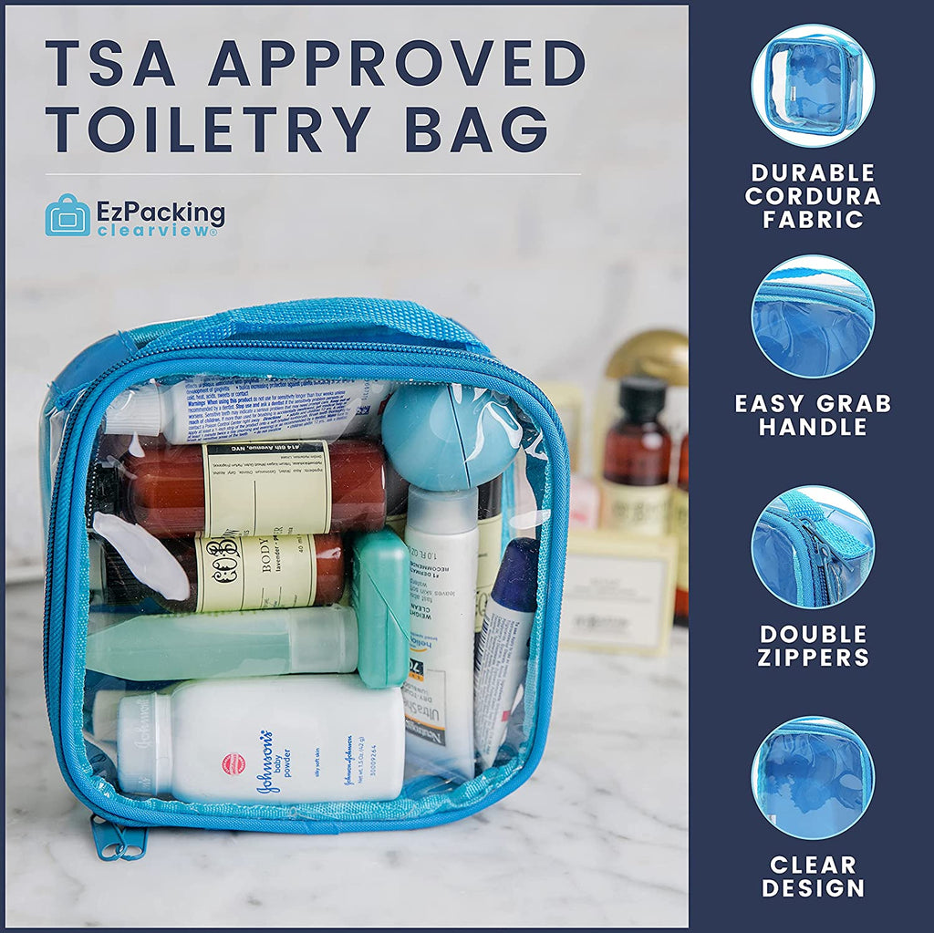 Clear TSA Approved 3-1-1 Travel Toiletry Bag for Carry on / Quart Size Transparent Liquids Pouch for Airport Security & Carry on / Reusable See through Vinyl & PVC Plastic Organizer for Men and Women (Pink)