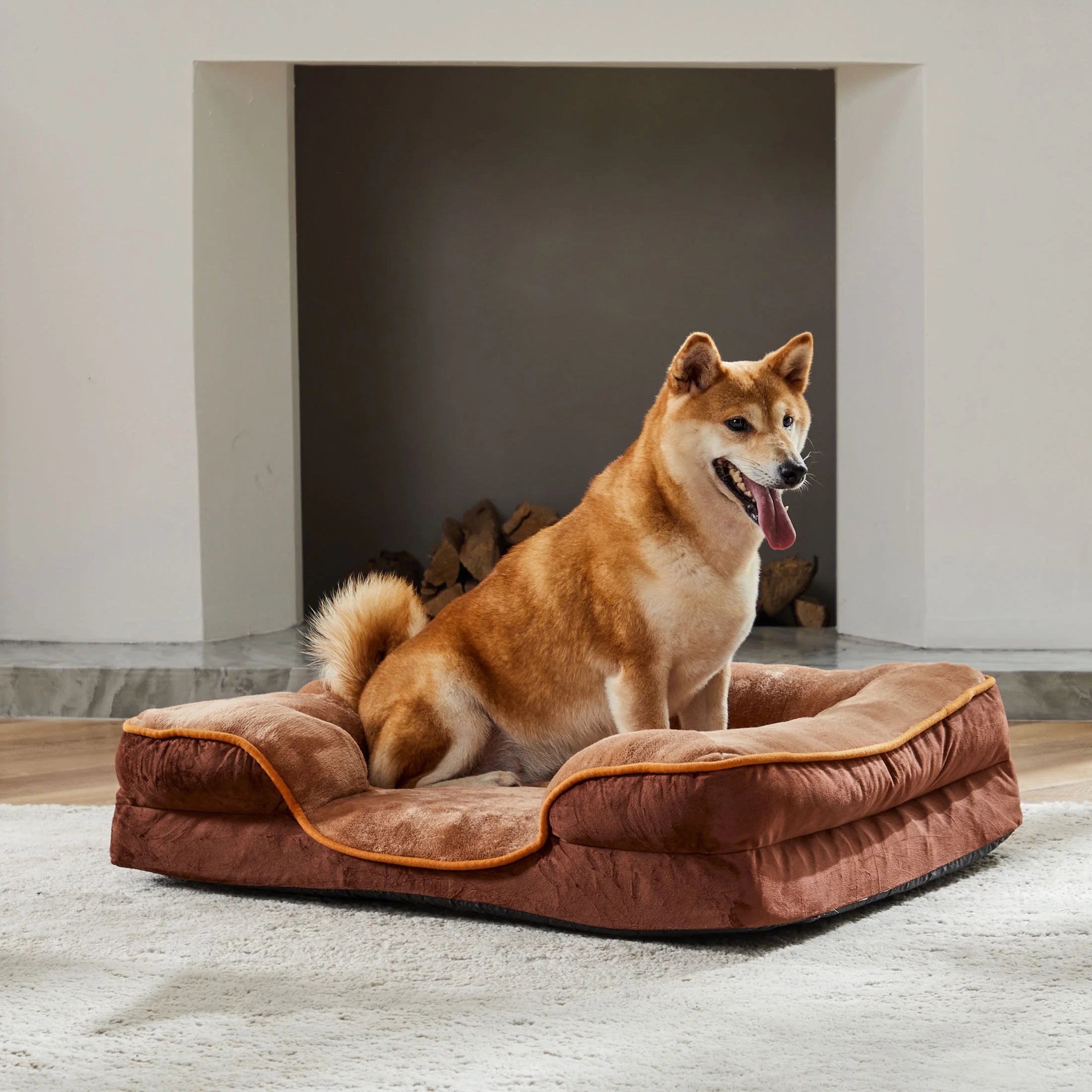 Dog Bed, 42"X32" Orthopedic Dog Sofa Bed Extra Large, Supportive Foam Pet Couch Bed with Removable Washable Cover, Brown