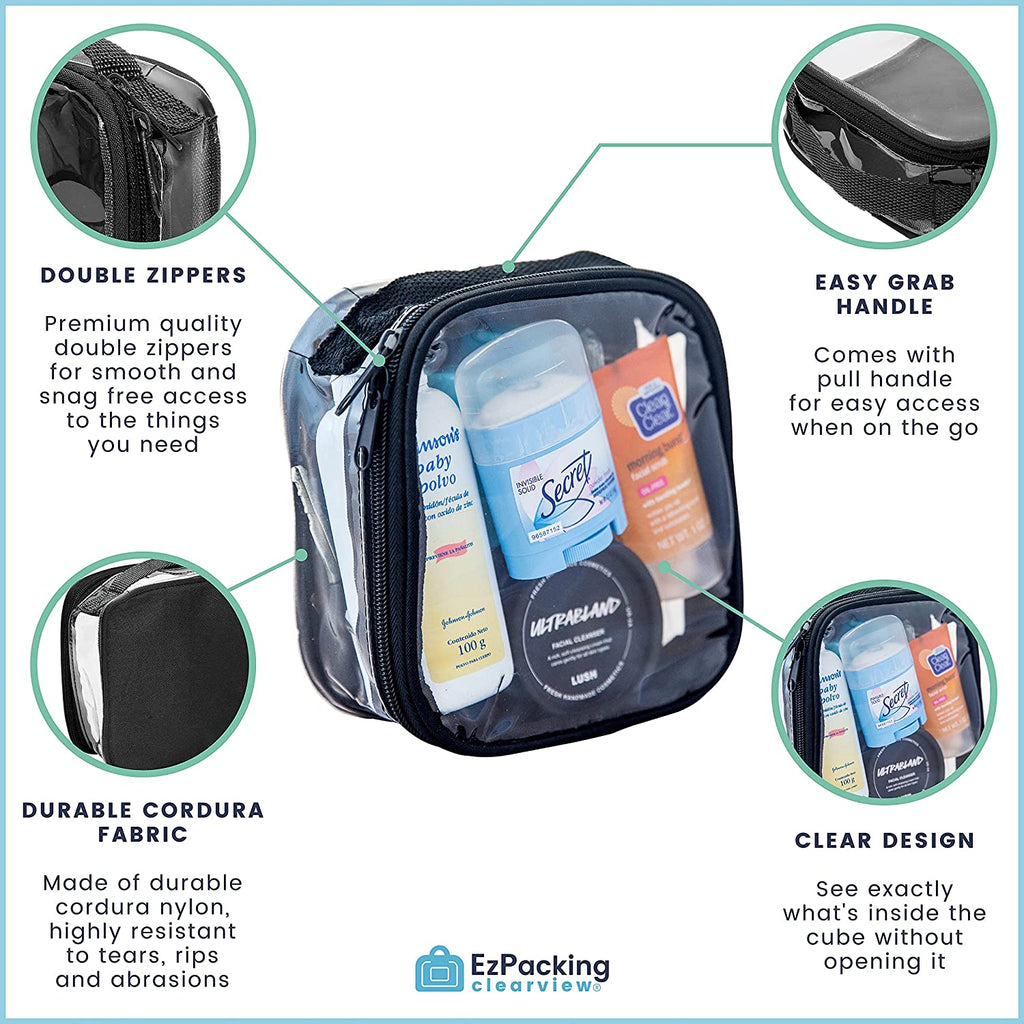 Clear TSA Approved 3-1-1 Travel Toiletry Bag for Carry on / Quart Size Transparent Liquids Pouch for Airport Security & Carry on / Reusable See through Vinyl & PVC Plastic Organizer for Men and Women (Pink)