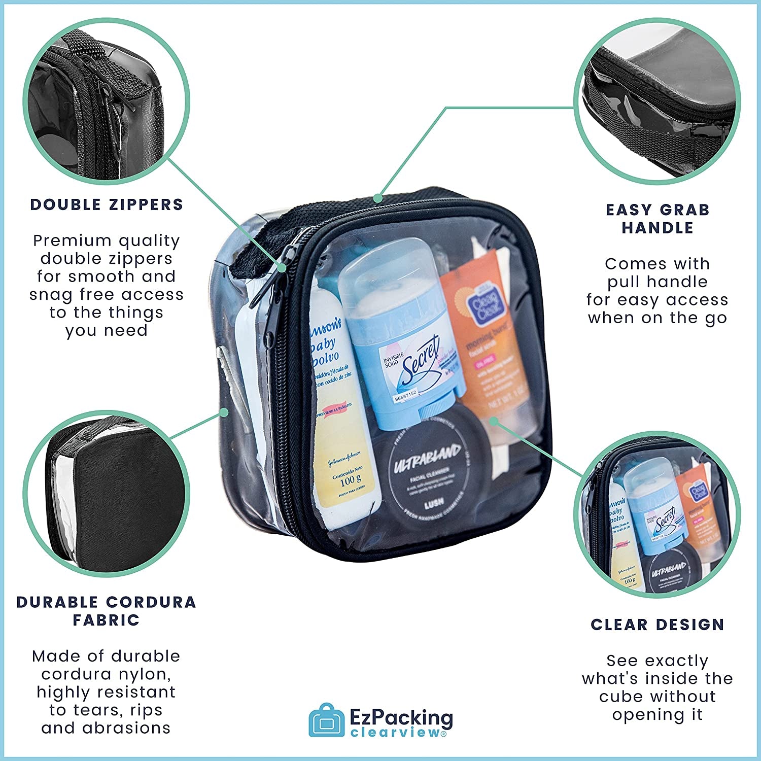 Clear TSA Approved 3-1-1 Travel Toiletry Bag for Carry on / Quart Size Transparent Liquids Pouch for Airport Security & Carry on / Reusable See through Vinyl & PVC Plastic Organizer for Men and Women (Pink)