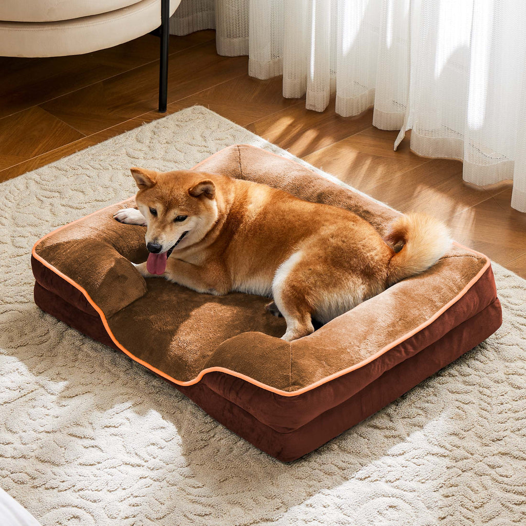 Dog Bed, 42"X32" Orthopedic Dog Sofa Bed Extra Large, Supportive Foam Pet Couch Bed with Removable Washable Cover, Brown
