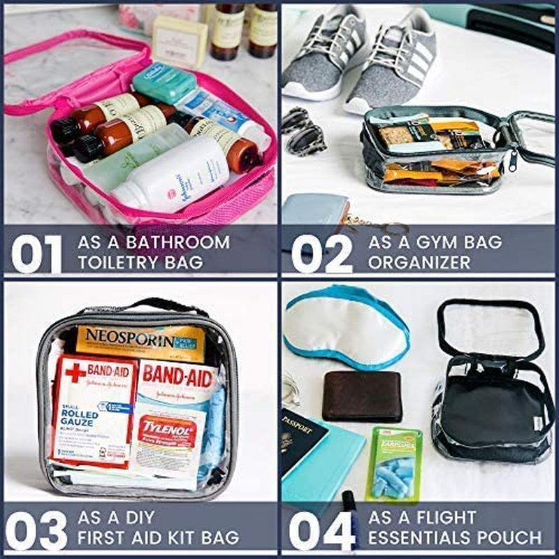 Clear TSA Approved 3-1-1 Travel Toiletry Bag for Carry on / Quart Size Transparent Liquids Pouch for Airport Security & Carry on / Reusable See through Vinyl & PVC Plastic Organizer for Men and Women (Pink)