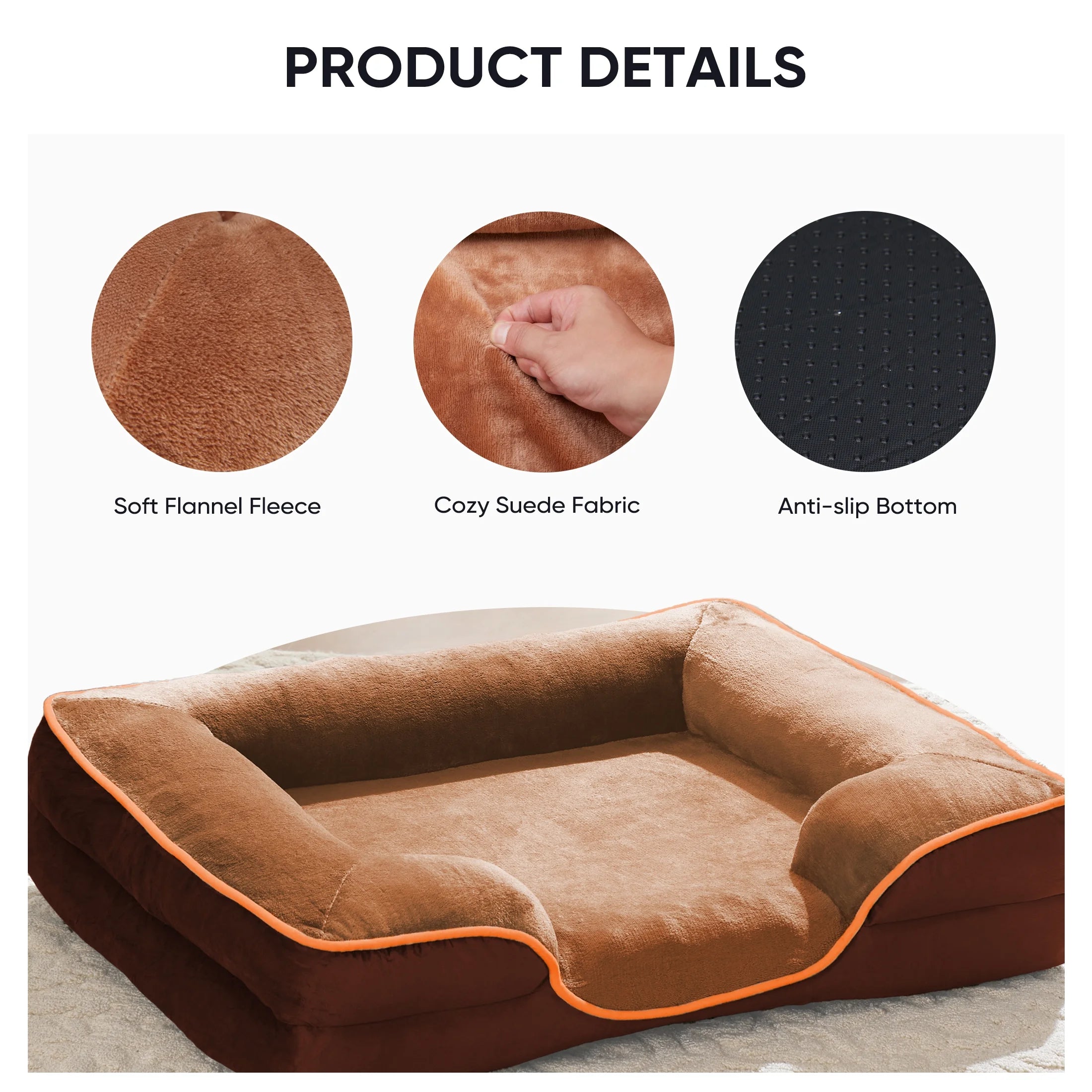Dog Bed, 42"X32" Orthopedic Dog Sofa Bed Extra Large, Supportive Foam Pet Couch Bed with Removable Washable Cover, Brown