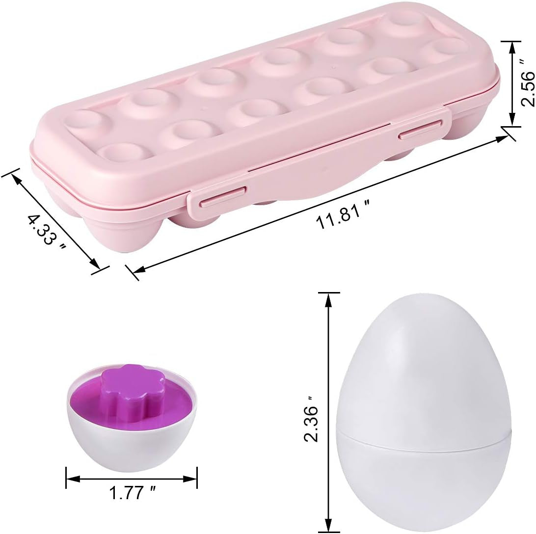 Color Shape Matching Eggs for Toddlers, Preschool Learning Educational Sorting Easter Eggs Toys Gift Recognition Skills for Kids Boys Girls with Pink Eggs Holder, 12 Eggs