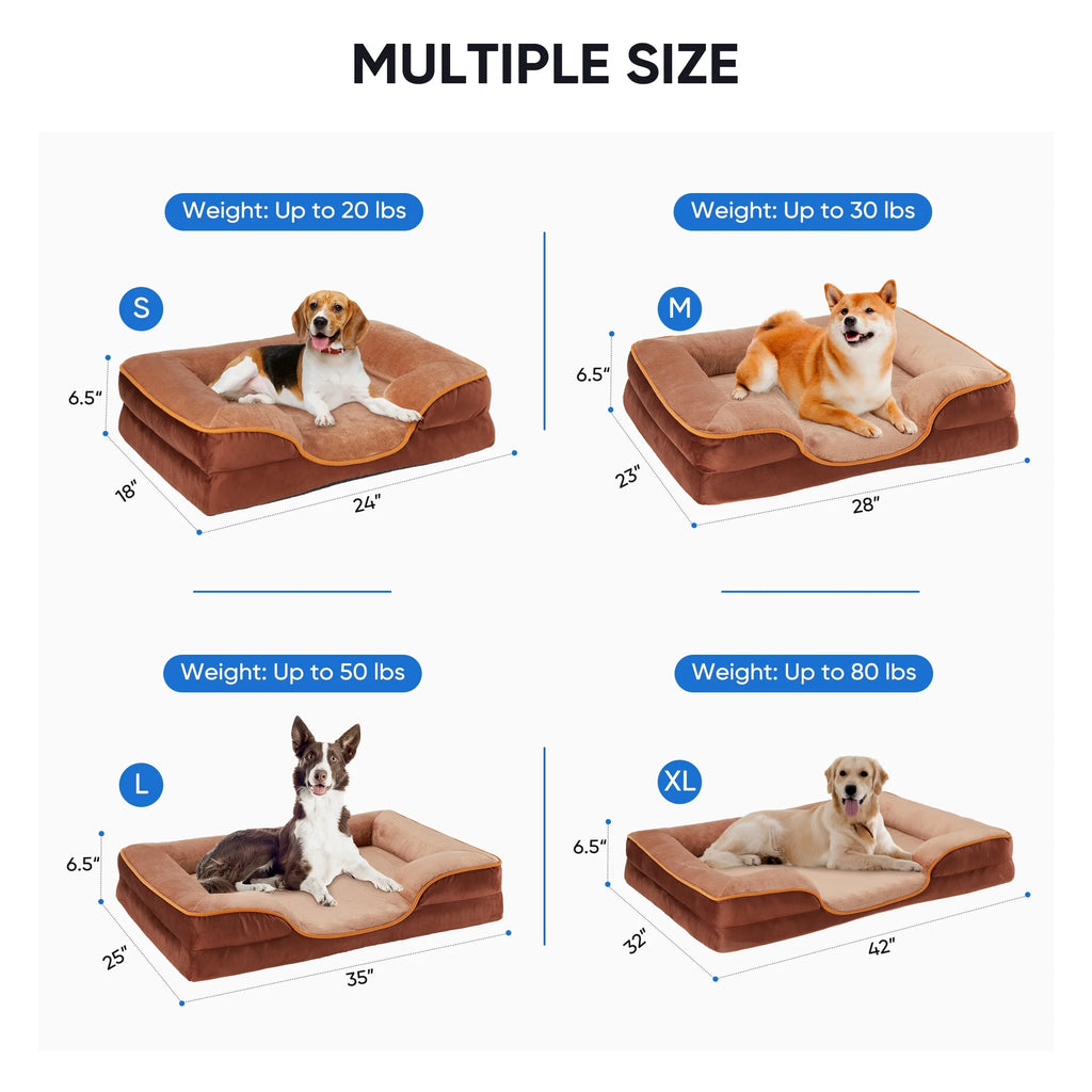 Dog Bed, 42"X32" Orthopedic Dog Sofa Bed Extra Large, Supportive Foam Pet Couch Bed with Removable Washable Cover, Brown