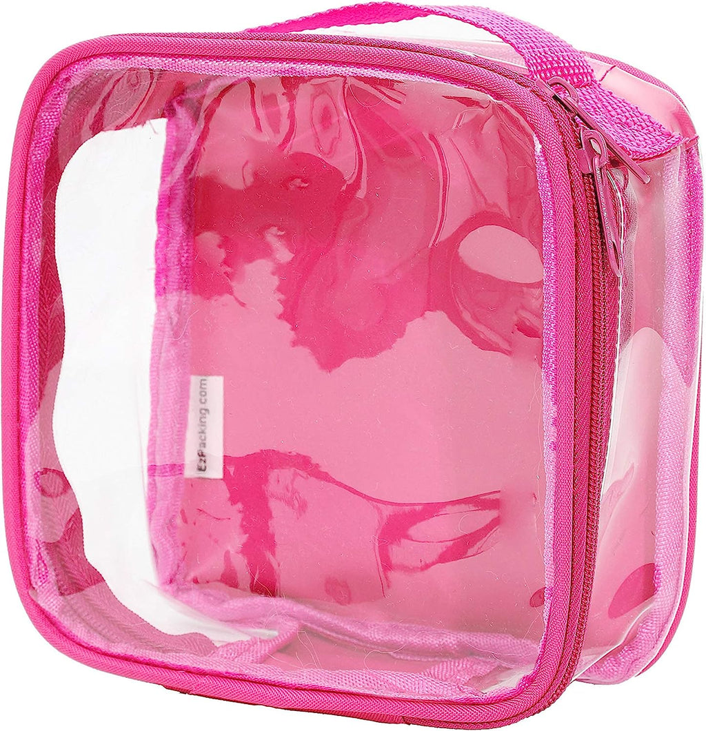 Clear TSA Approved 3-1-1 Travel Toiletry Bag for Carry on / Quart Size Transparent Liquids Pouch for Airport Security & Carry on / Reusable See through Vinyl & PVC Plastic Organizer for Men and Women (Pink)
