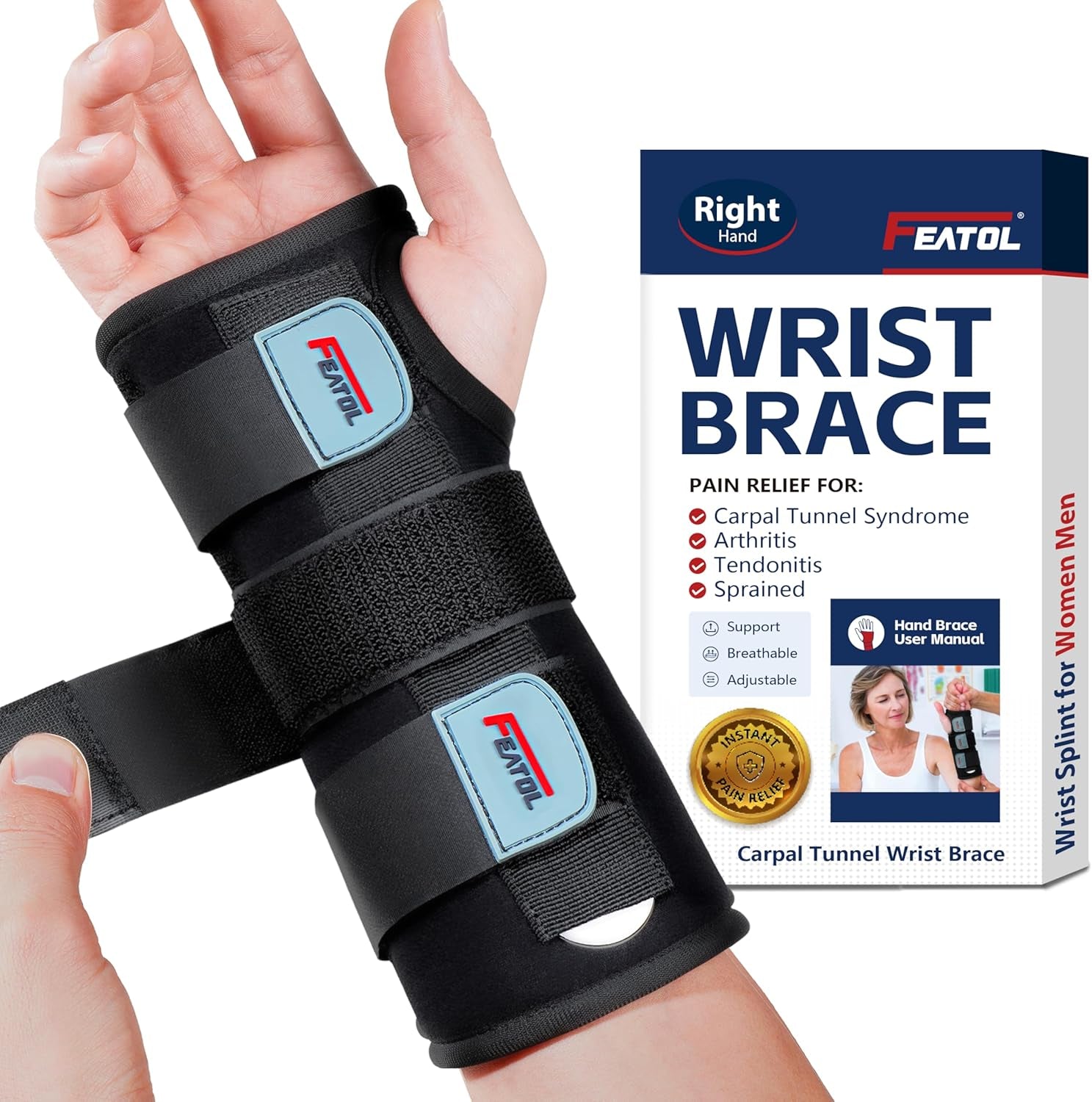 Wrist Brace for Carpal Tunnel, Adjustable Wrist Support Brace with Splints Right Hand, Small/Medium, Arm Compression Hand Support for Injuries, Wrist Pain, Sprain, Sports